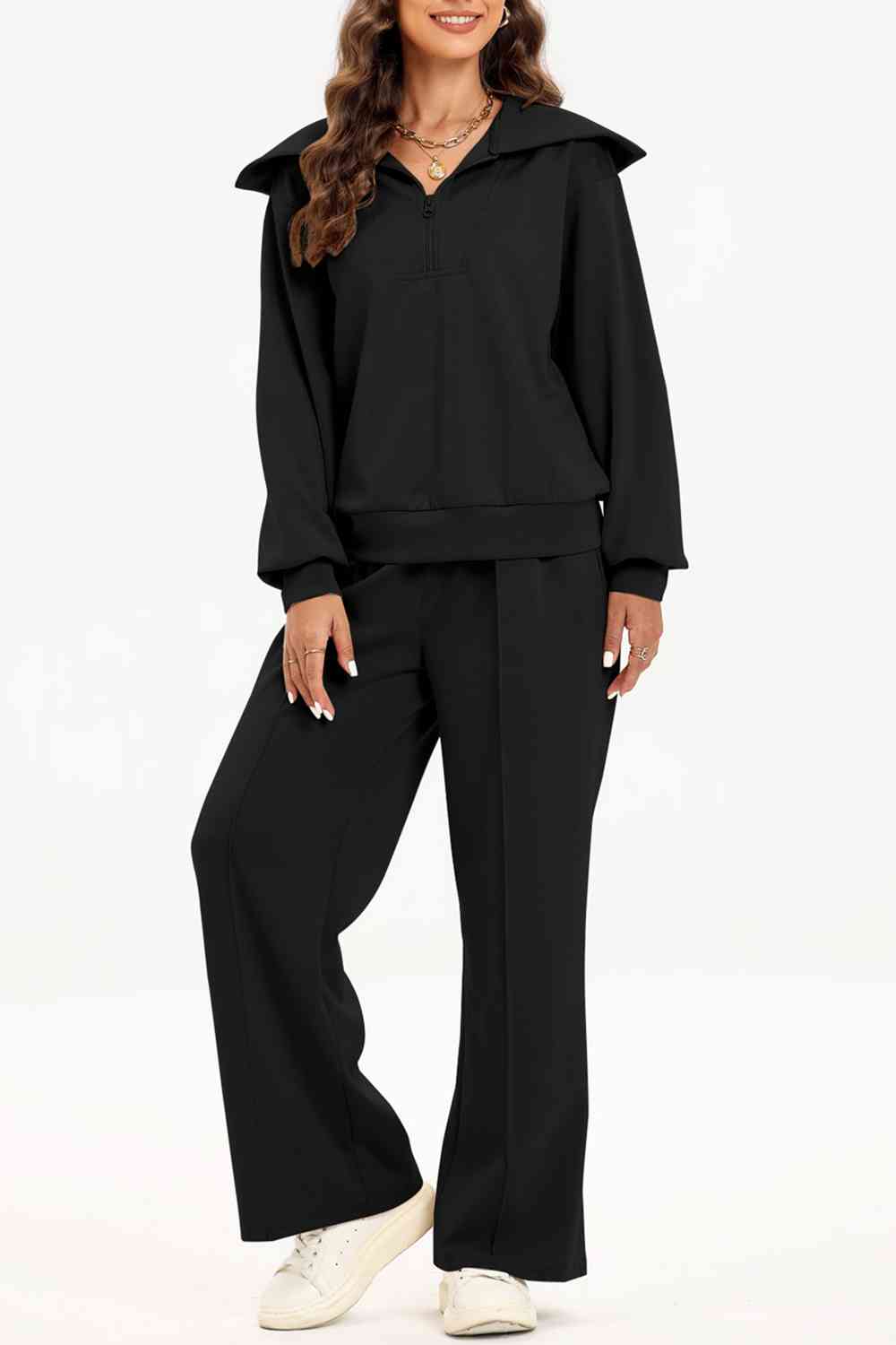 Half Zip Collared Neck Sweatshirt and Pants Set